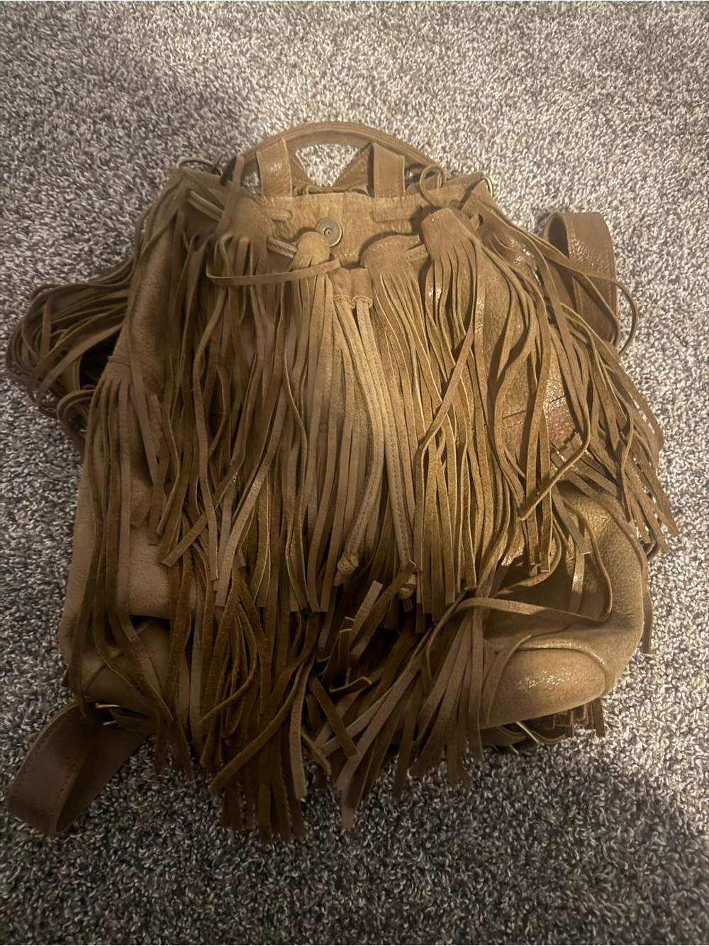 Fringed Suede Backpack - Brown